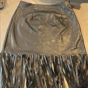 Black Fringe Faux Leather Skirt